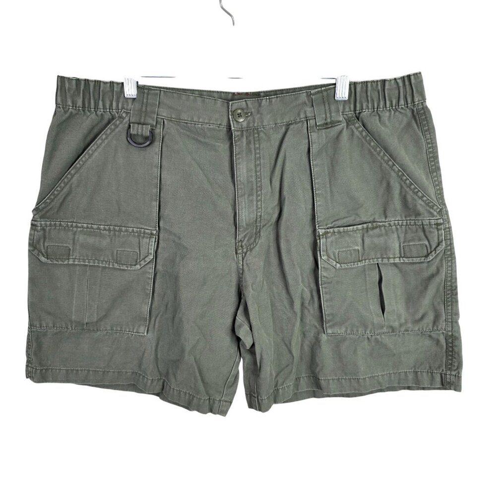 Mens Faded Glory Green Cargo Shorts 100% Cotton 8" Inseam Stretch Band Size 40